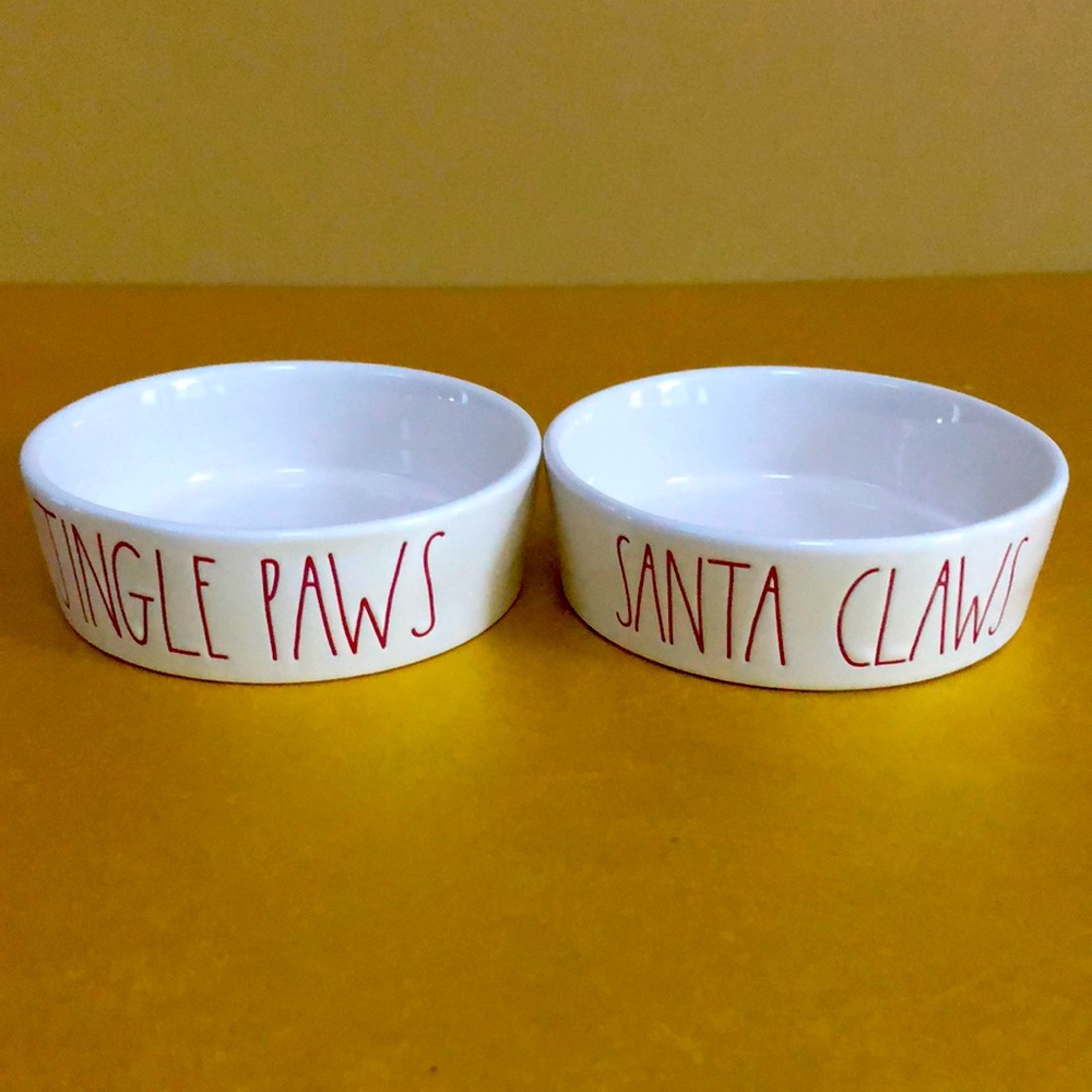 Rae Dunn Magenta Ceramic Cat Pet Bowl Set of 2 dishes
